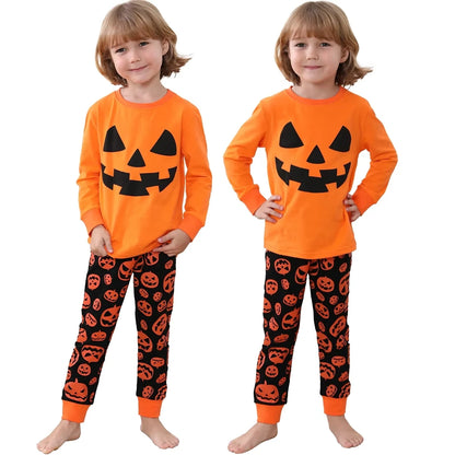 Kids Skeleton Costume Halloween Skull Pajamas Top and Pants Set