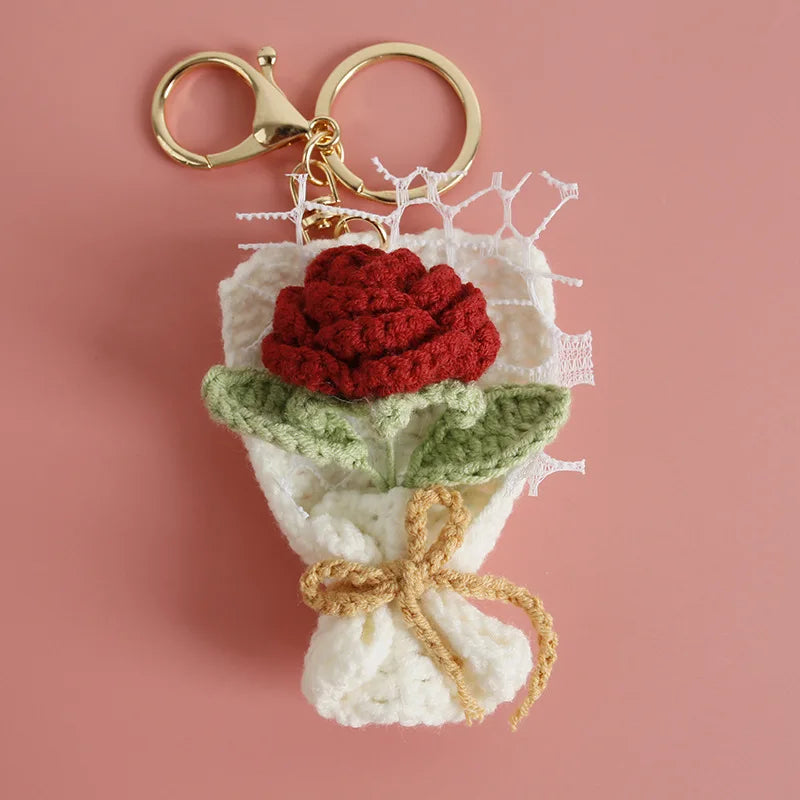 Flower Keychain Cute Crochet Floral Keyring for Bags and Gifts