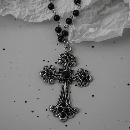 Gothic Pendant Necklace, Y2K Beaded Heart Design for Unisex Style