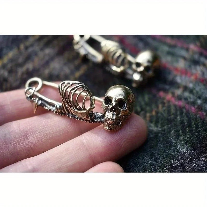 Skull Brooch Set of 2 Gothic Metal Pins for Scarves & Sweaters