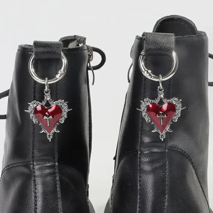Shoe Charms, Gothic Rose Heart Cross Metal Shoe Pendants 2-Piece