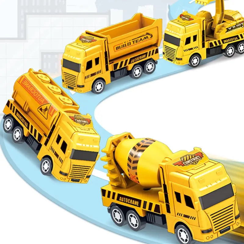 Pull Back Construction Vehicles Set of 4 Friction Powered Toy Cars
