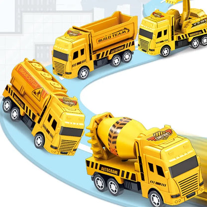 Pull Back Construction Vehicles Set of 4 Friction Powered Toy Cars