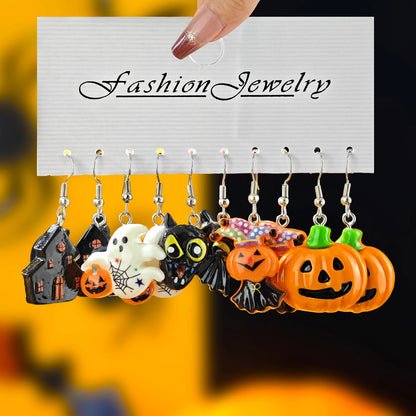 Halloween Earrings, Gothic Drop Earrings 10-Piece Pumpkin Ghost Set
