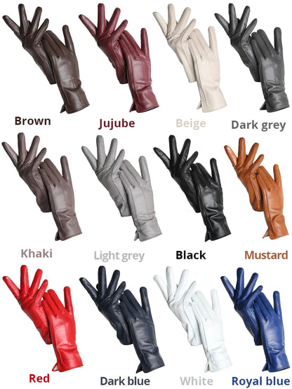 Women's Leather Winter Gloves, Sheepskin Touch Screen Driving