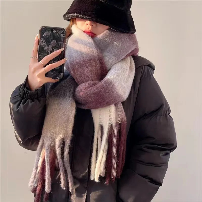 Pashmina Scarf for Women, Warm Plaid Winter Shawl Wrap