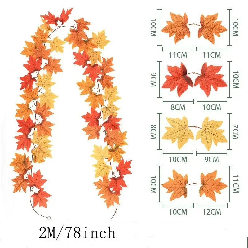 Artificial Maple Leaf Garland 2M, Autumn Fall Vine Decoration