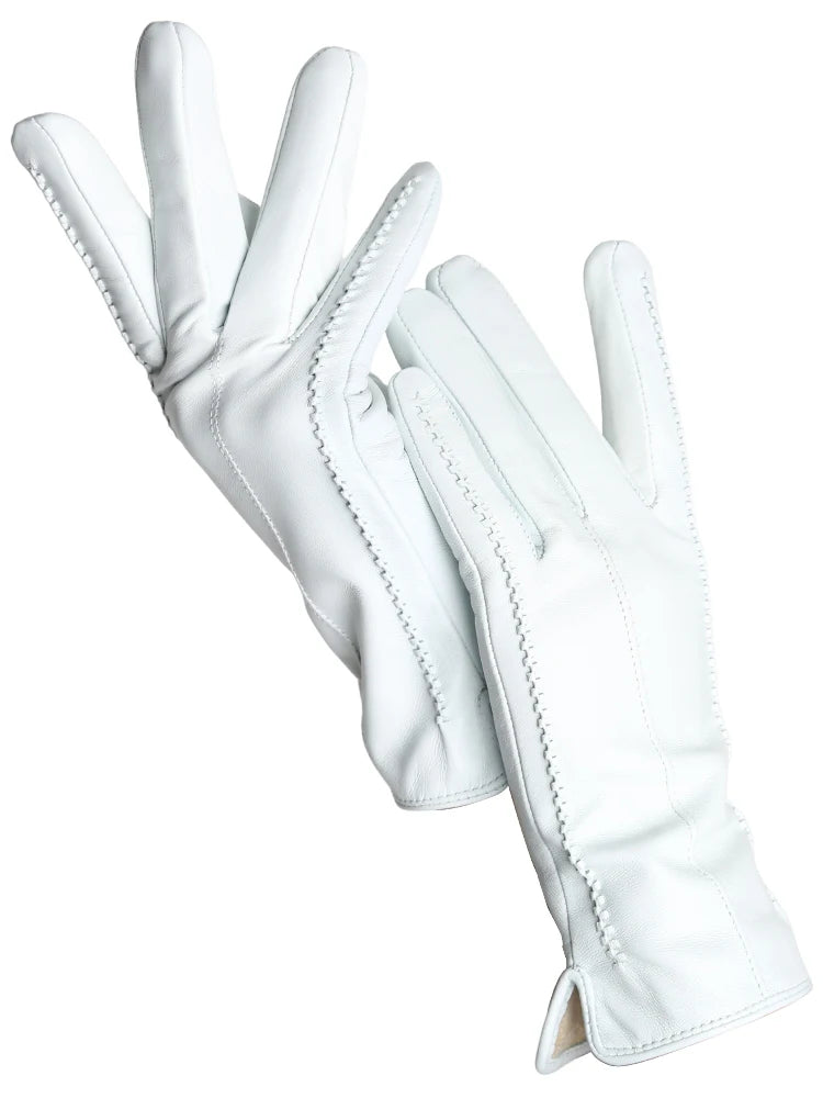 Women's Leather Winter Gloves, Sheepskin Touch Screen Driving