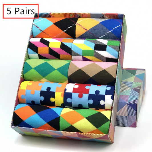 Men's Dress Socks Colorful Cotton Crew Socks 5 Pairs