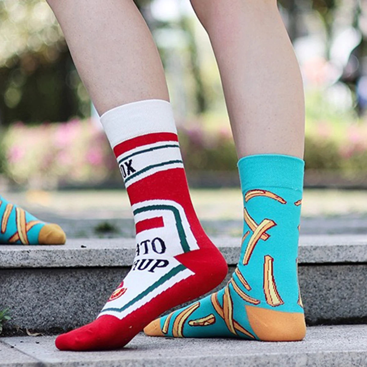 Funny Socks Unisex Tomato Ketchup & French Fry Mid-Calf Pair