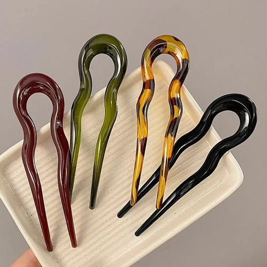 U-Shaped Hair Fork Tortoiseshell Hair Pin for Women & Girls