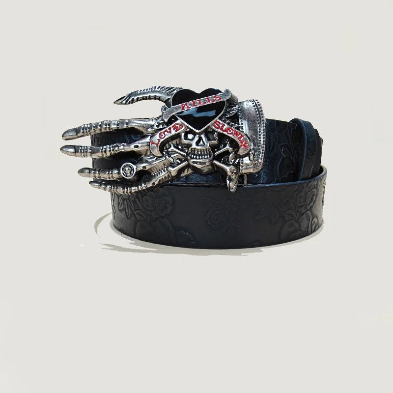 Punk Skull Belt, Unisex Gothic Y2K Skeleton Hand Design