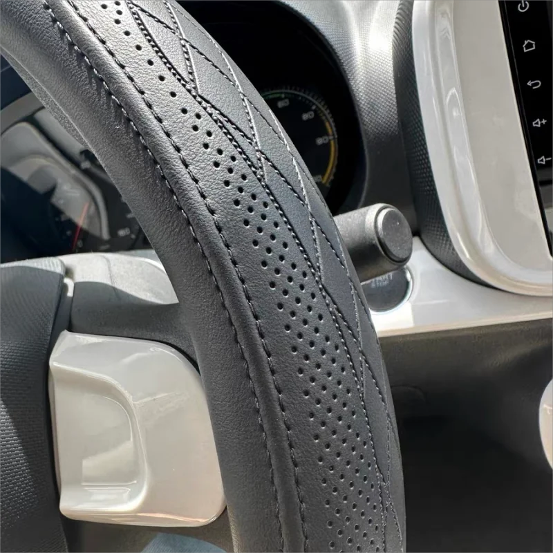 Nappa Leather Steering Wheel Cover Non Slip 14.5-15 Inch
