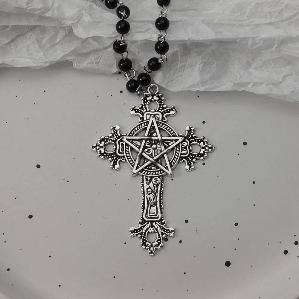 Gothic Pendant Necklace, Y2K Beaded Heart Design for Unisex Style