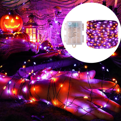 Halloween String Lights – Purple Orange Battery Powered LED Decor