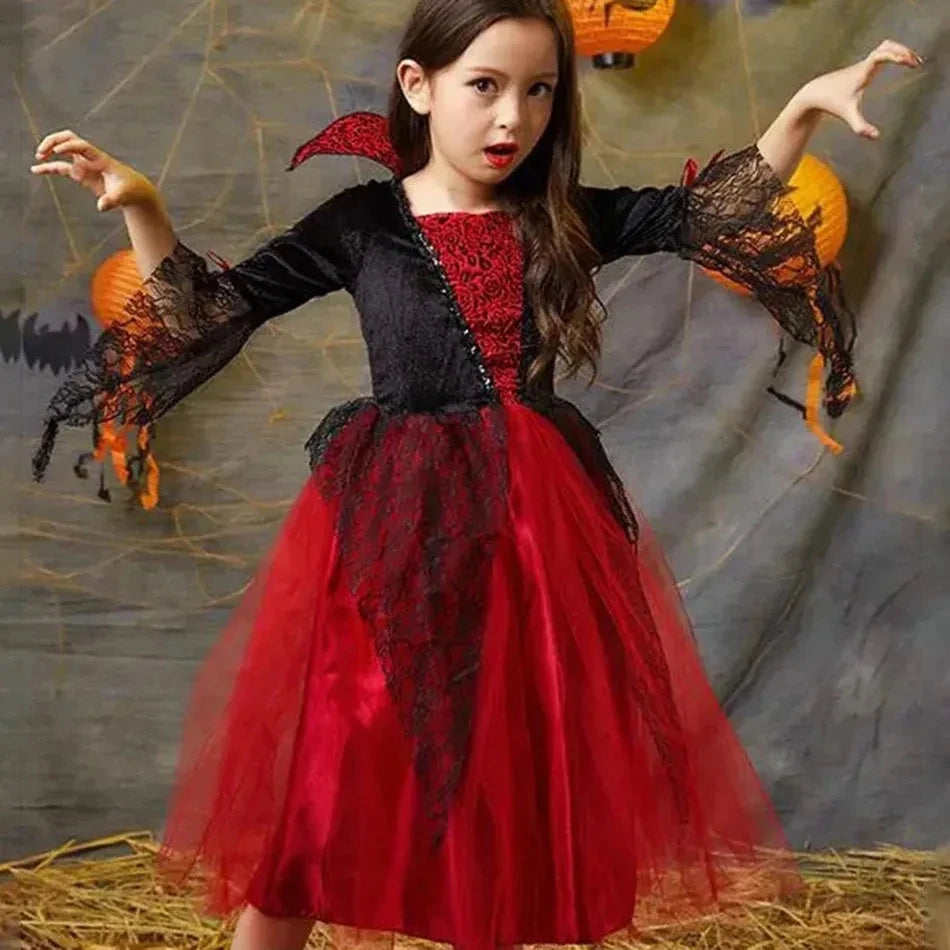 Girls Halloween Costume, Gothic Witch Tutu Dress with Lace