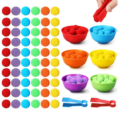 Counting and Sorting Toy with Pom Poms, Bowls and Tweezers