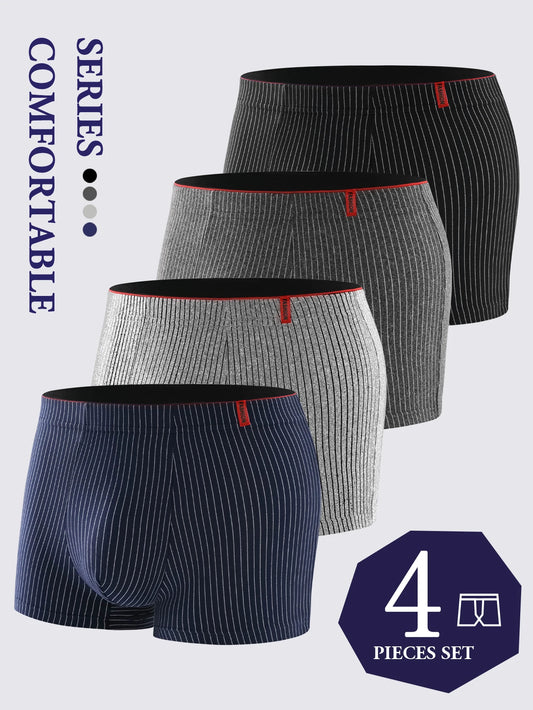 Men's Boxer Shorts 4-Pack Soft Breathable Striped Underwear
