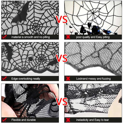 Halloween Tablecloth, Lace Bat and Skull Pattern Rectangular Decor