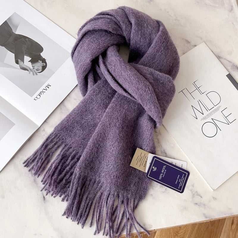 Wool Winter Scarf – 100% Wool Warm Solid Color Wrap
