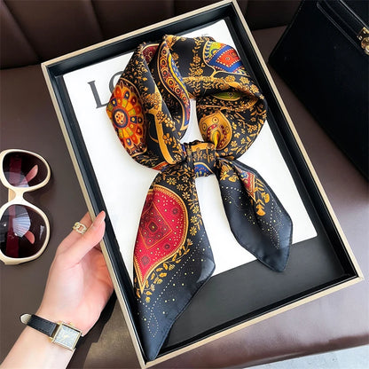 Silk Square Scarf 70x70cm Floral Satin Wrap for Women