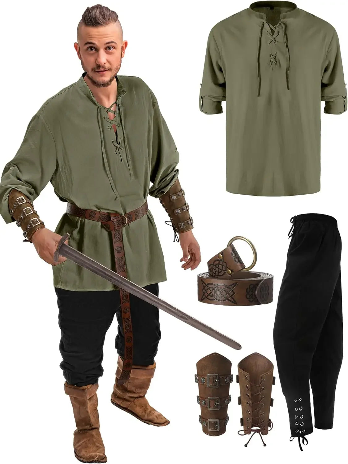 Medieval Costume for Men – Renaissance Pirate Shirt & Pants Set