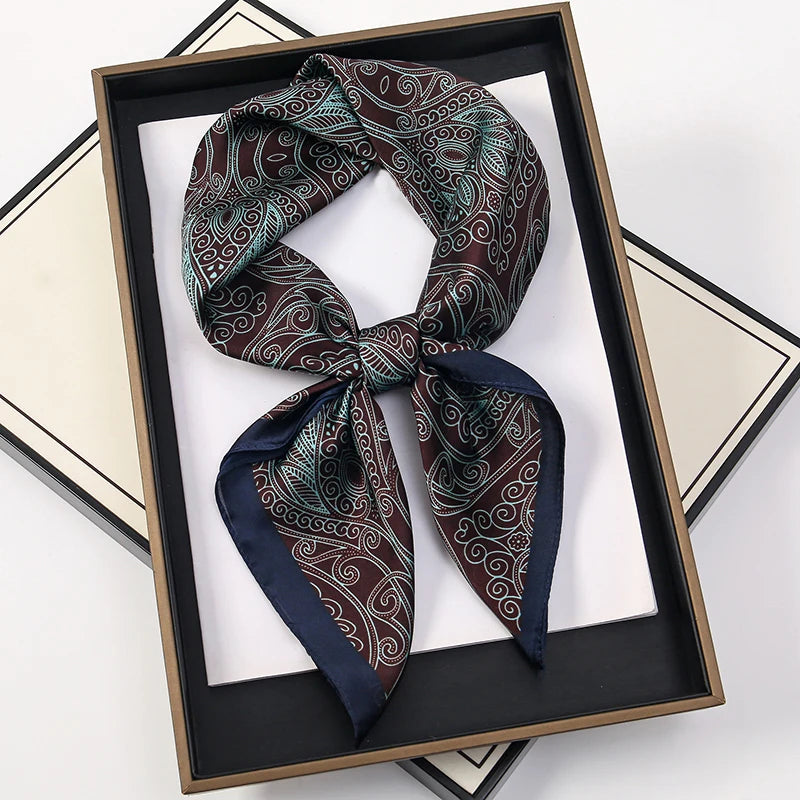 Women’s Square Scarf 70x70cm – Silk Feel Printed Hair Wrap