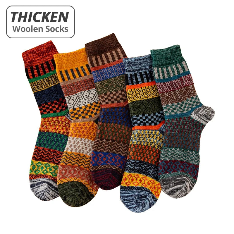 Men's Winter Socks Thick Wool Blend Warm Crew Socks 5-Pair