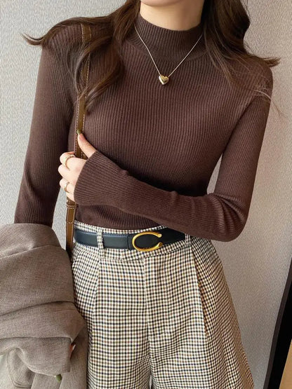 Women’s Mock Neck Sweater Slim Fit Knit Winter Pullover
