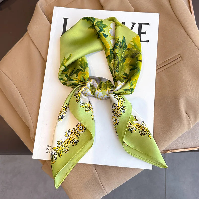 Women's Square Scarf, 70×70cm Printed Satin-Style Headscarf