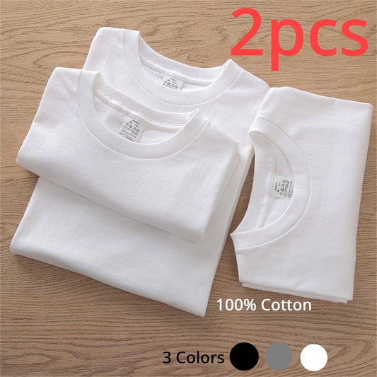 2 Pack Cotton T-Shirts Unisex Short Sleeve Casual Crew Neck Tees