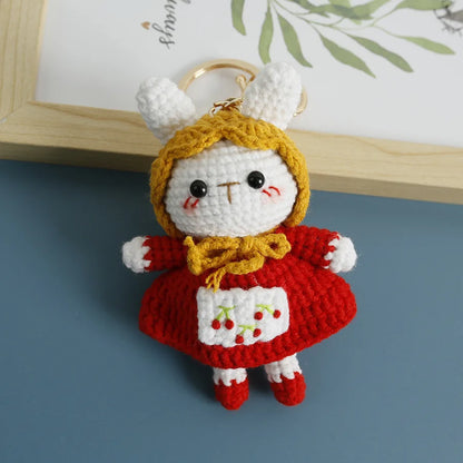 Crochet Rabbit Keychain Cute Knitted Animal Pendant for Bags and Keys