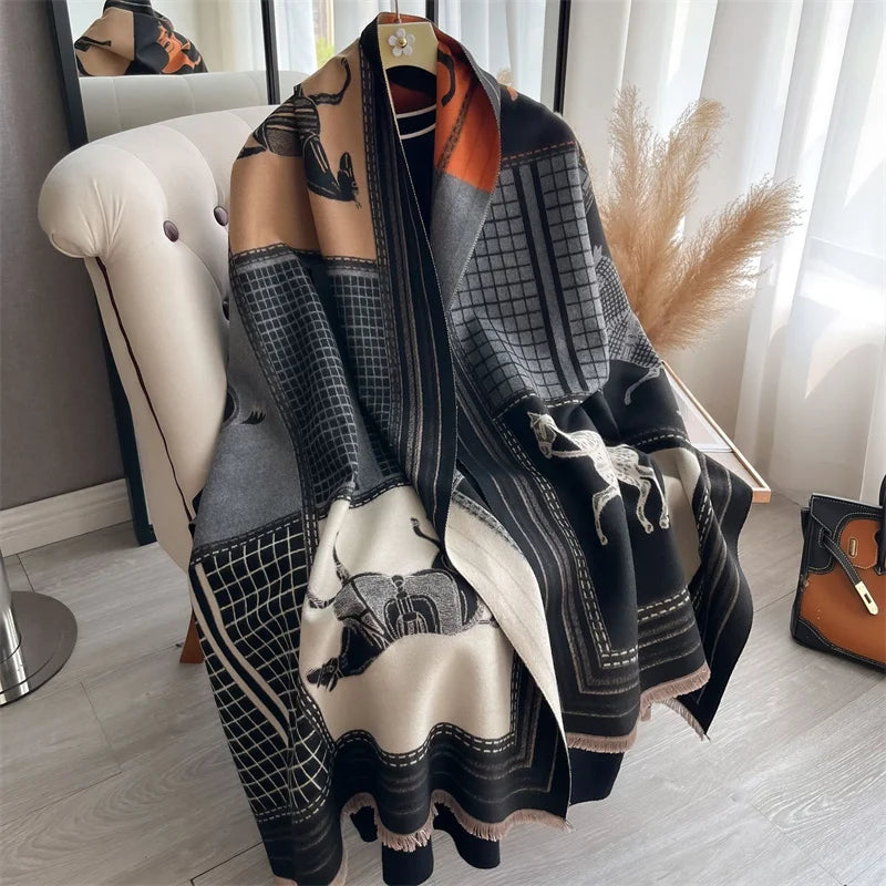 Women's Winter Scarf – Warm Plaid Shawl Wrap 180×65cm