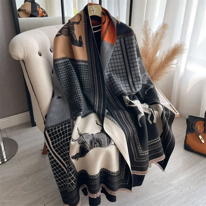 Women's Winter Scarf – Warm Plaid Shawl Wrap 180×65cm