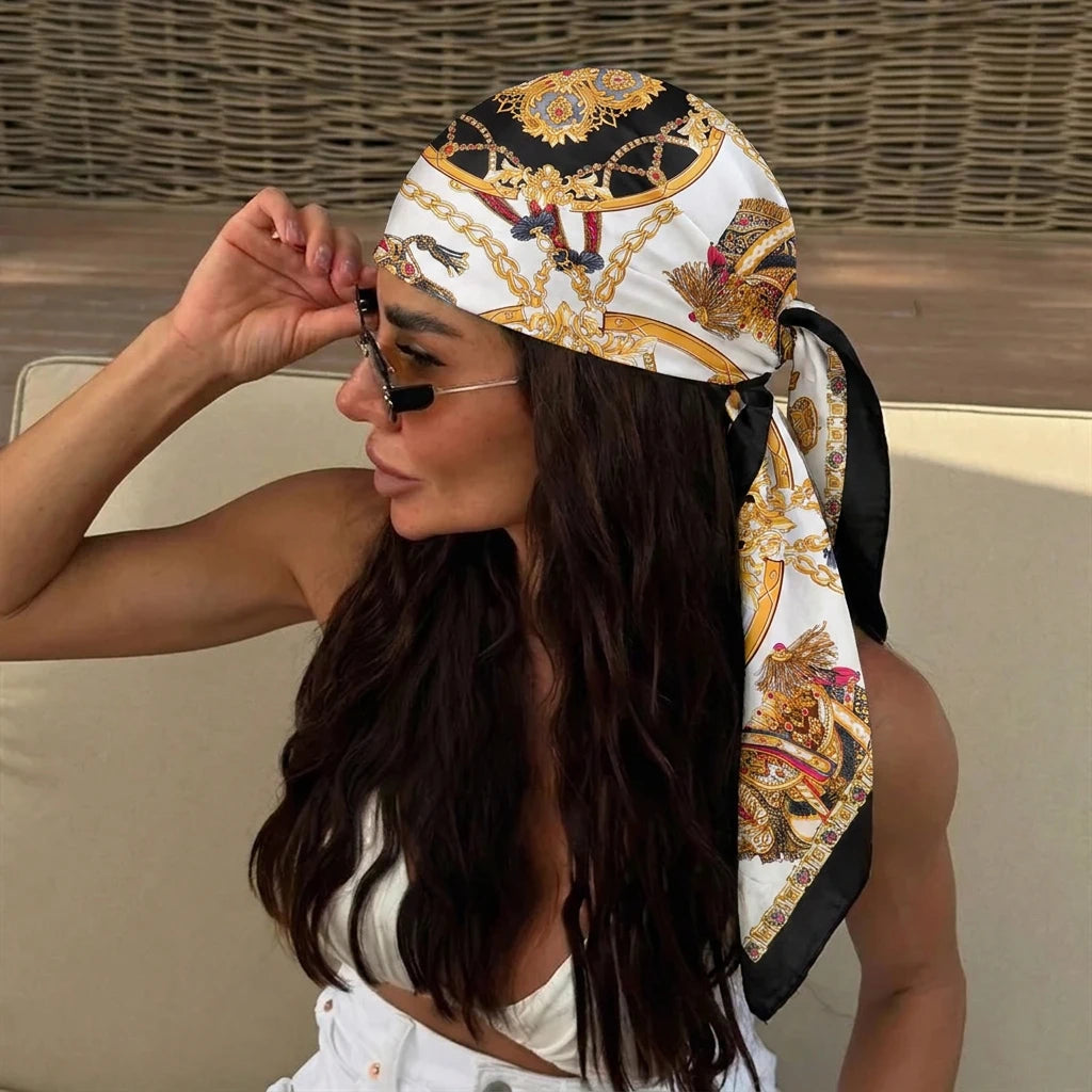 Women’s Square Scarf – Dot Print Silk Feel Head Wrap 90cm