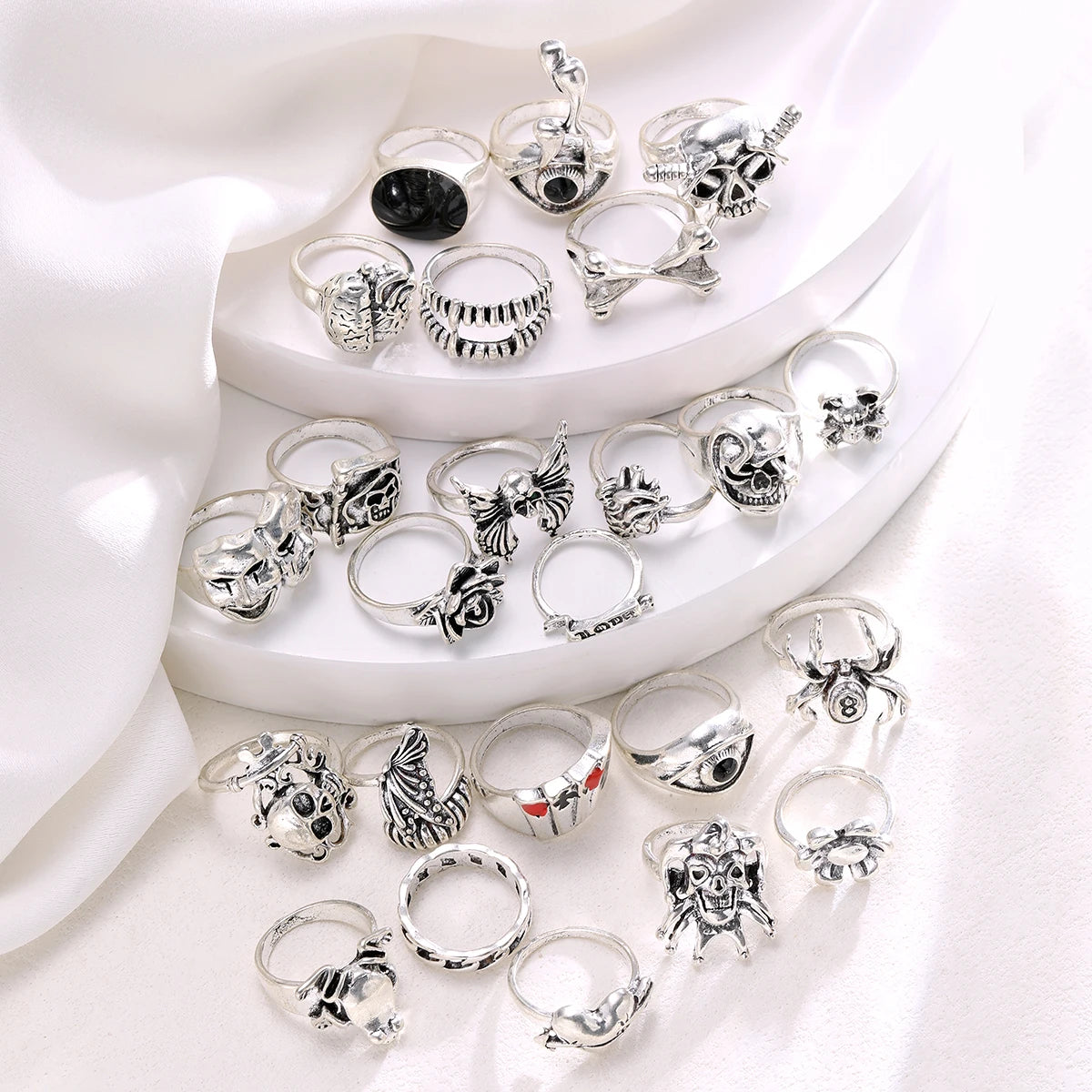 Gothic Ring Set, 24-Piece Punk Skeleton Rings for Parties