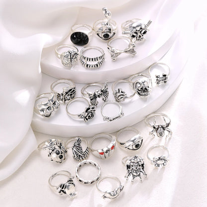 Gothic Ring Set, 24-Piece Punk Skeleton Rings for Parties
