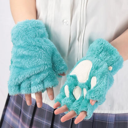 Fingerless Winter Gloves Plush Warm Mittens for Women and Girls