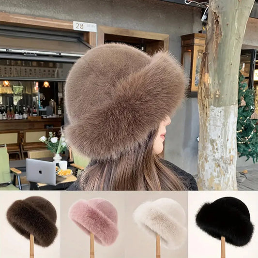 Women's Winter Fur Hat Warm Fluffy Outdoor Ski Cap