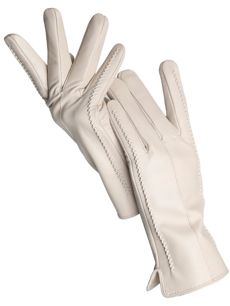 Women's Leather Winter Gloves, Sheepskin Touch Screen Driving