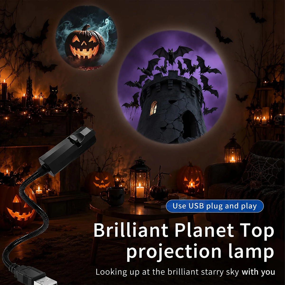 Halloween Projection Lamp, USB LED Ghost Bat Spider Light
