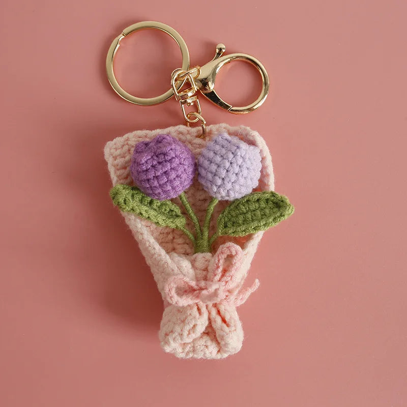 Flower Keychain Cute Crochet Floral Keyring for Bags and Gifts