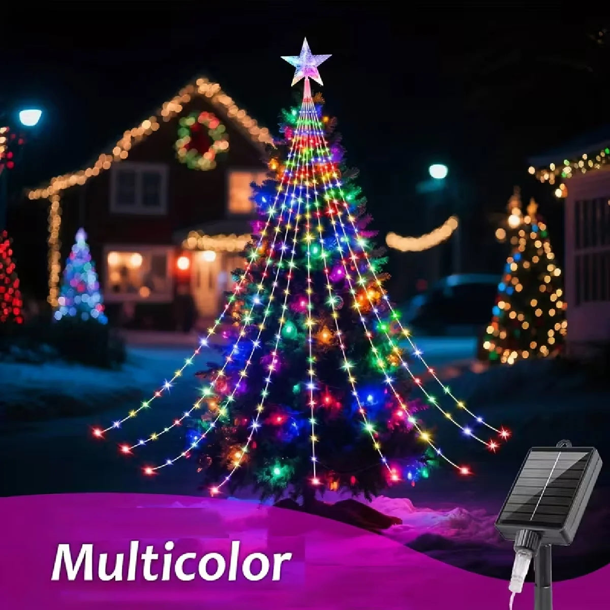 Christmas Star String Lights, Solar Waterfall LED Lights