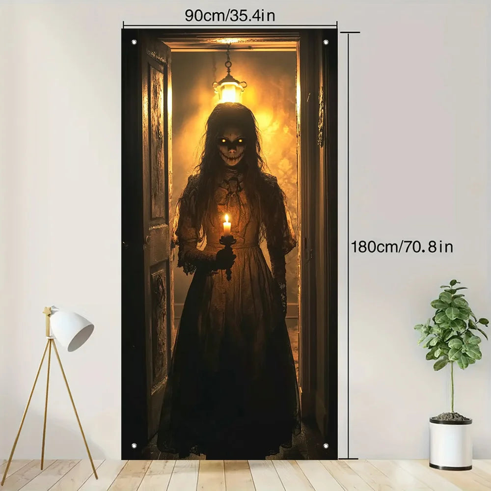 Halloween 2D Door Sign with Three Cats and Autumn Leaves