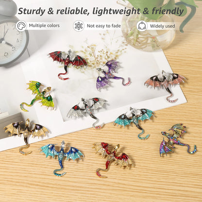 Dragon Brooch Pins, 10-Piece Enamel Wing Pendant Set