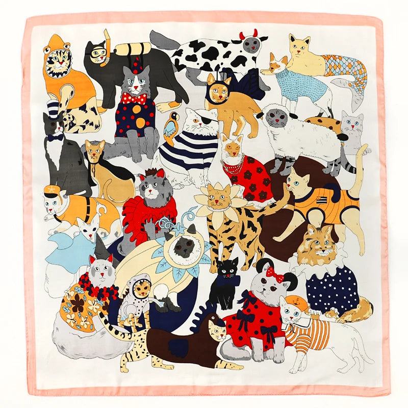 Women's Square Scarf, 70×70cm Printed Satin-Style Headscarf