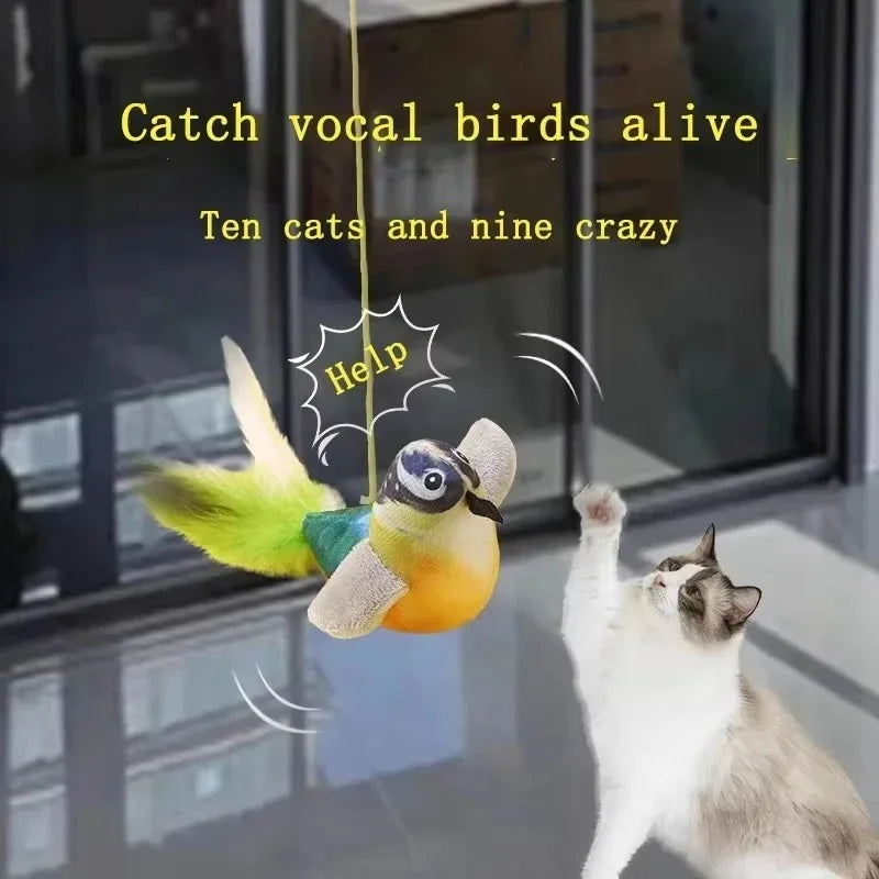 Interactive Cat Toy with Bird Sound and Elastic Hanging Rope