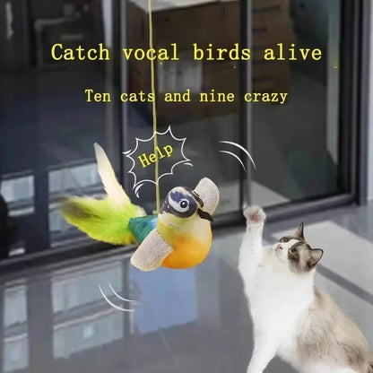 Interactive Cat Toy with Bird Sound and Elastic Hanging Rope