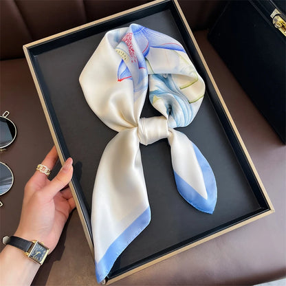 Silk Square Scarf 70x70cm Floral Satin Wrap for Women