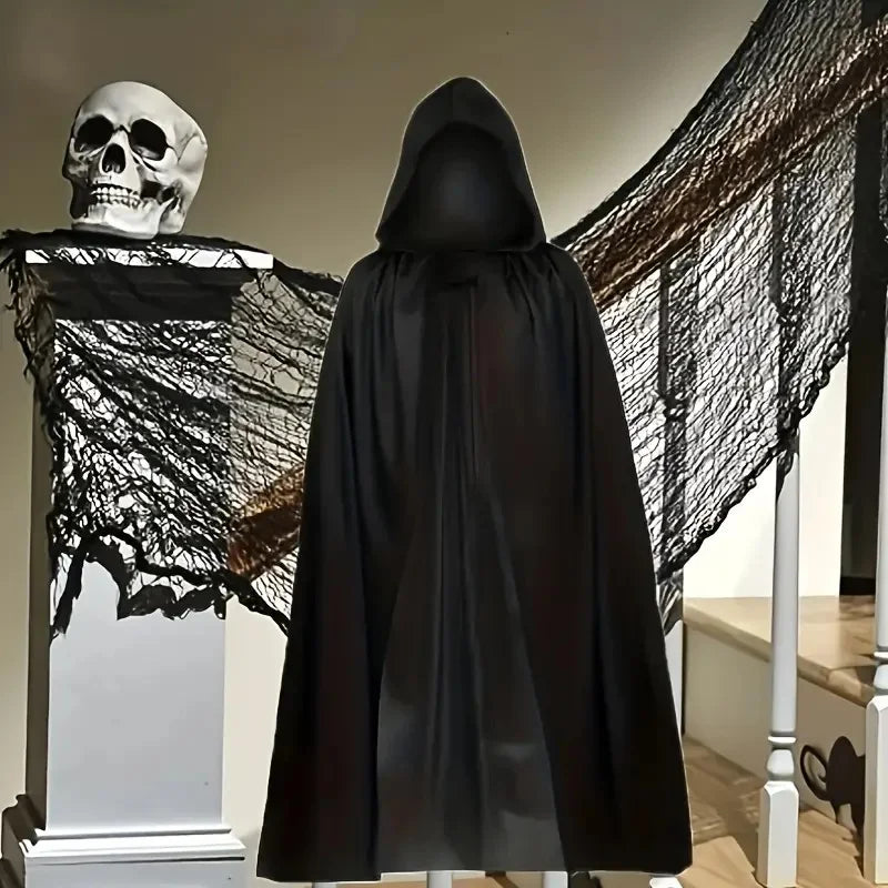 Black Hooded Cloak – Unisex Long Halloween Costume Cape